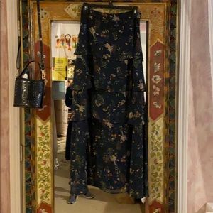 Navy floral ruffled maxi skirt